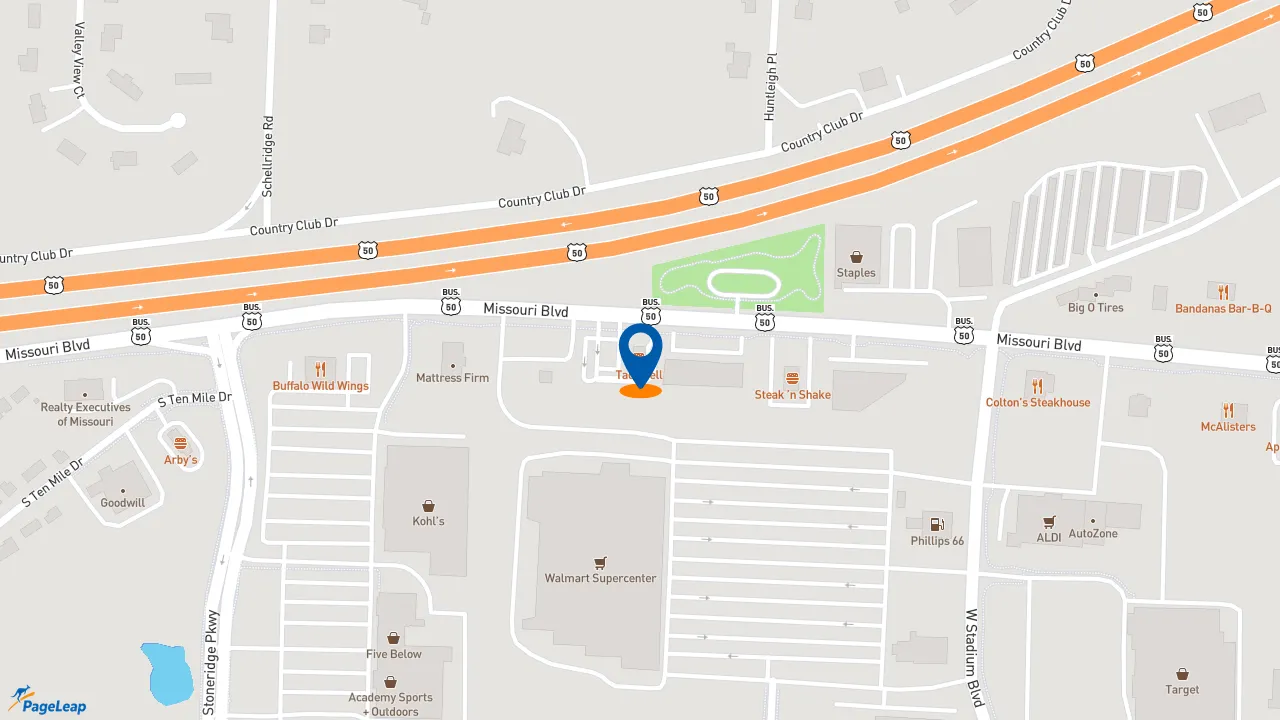 https://pageleap.com map showing location of Taco Bell in Jefferson City.