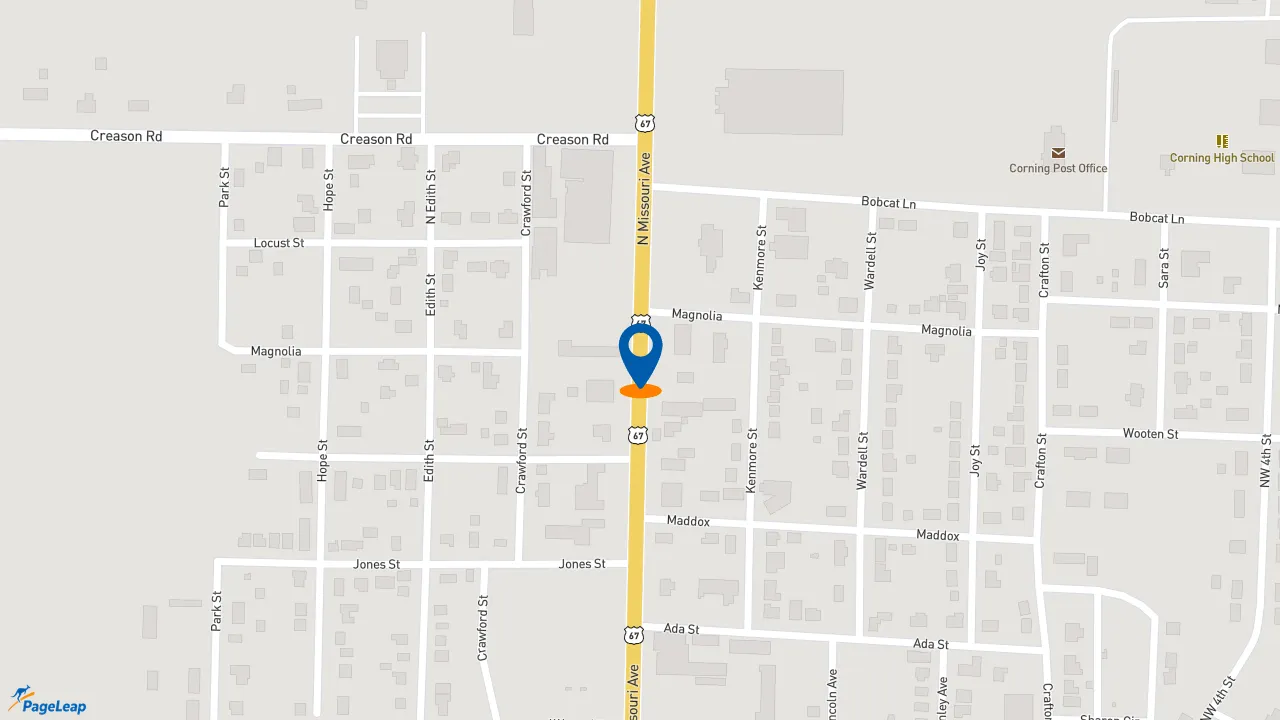 https://pageleap.com map showing location of Taco Bell in Corning.