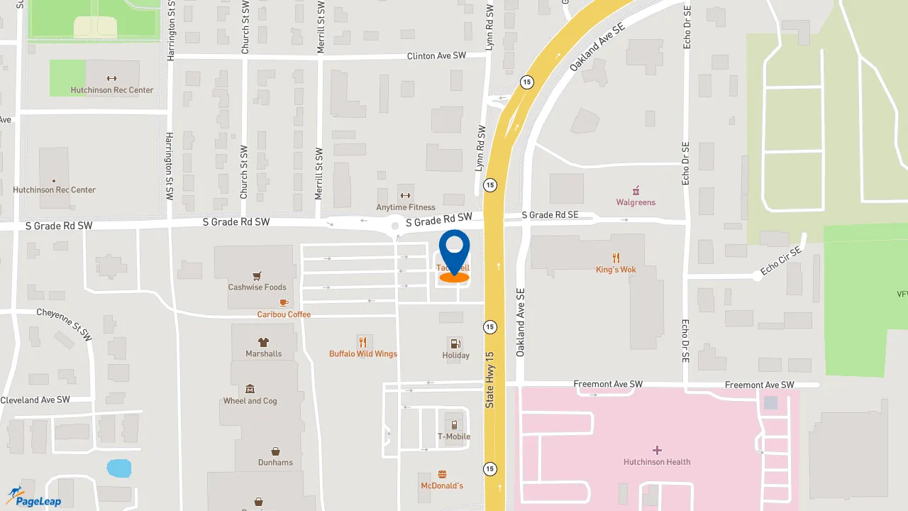 https://pageleap.com map showing location of Taco Bell in Hutchinson.
