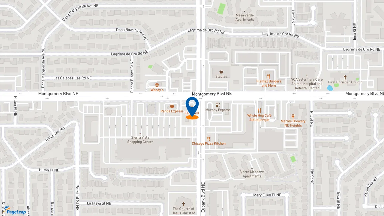 https://pageleap.com map showing location of Taco Bell in Albuquerque.