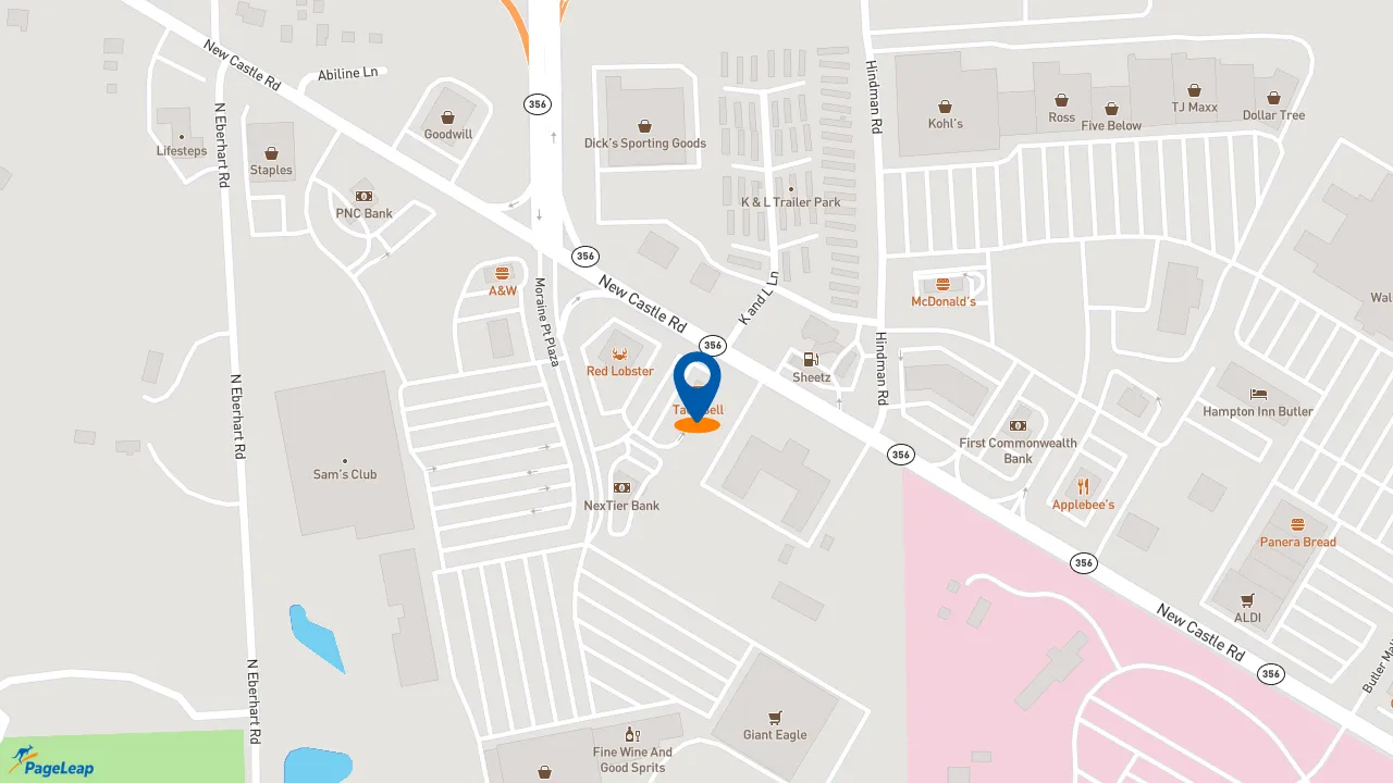 https://pageleap.com map showing location of Taco Bell in Butler.