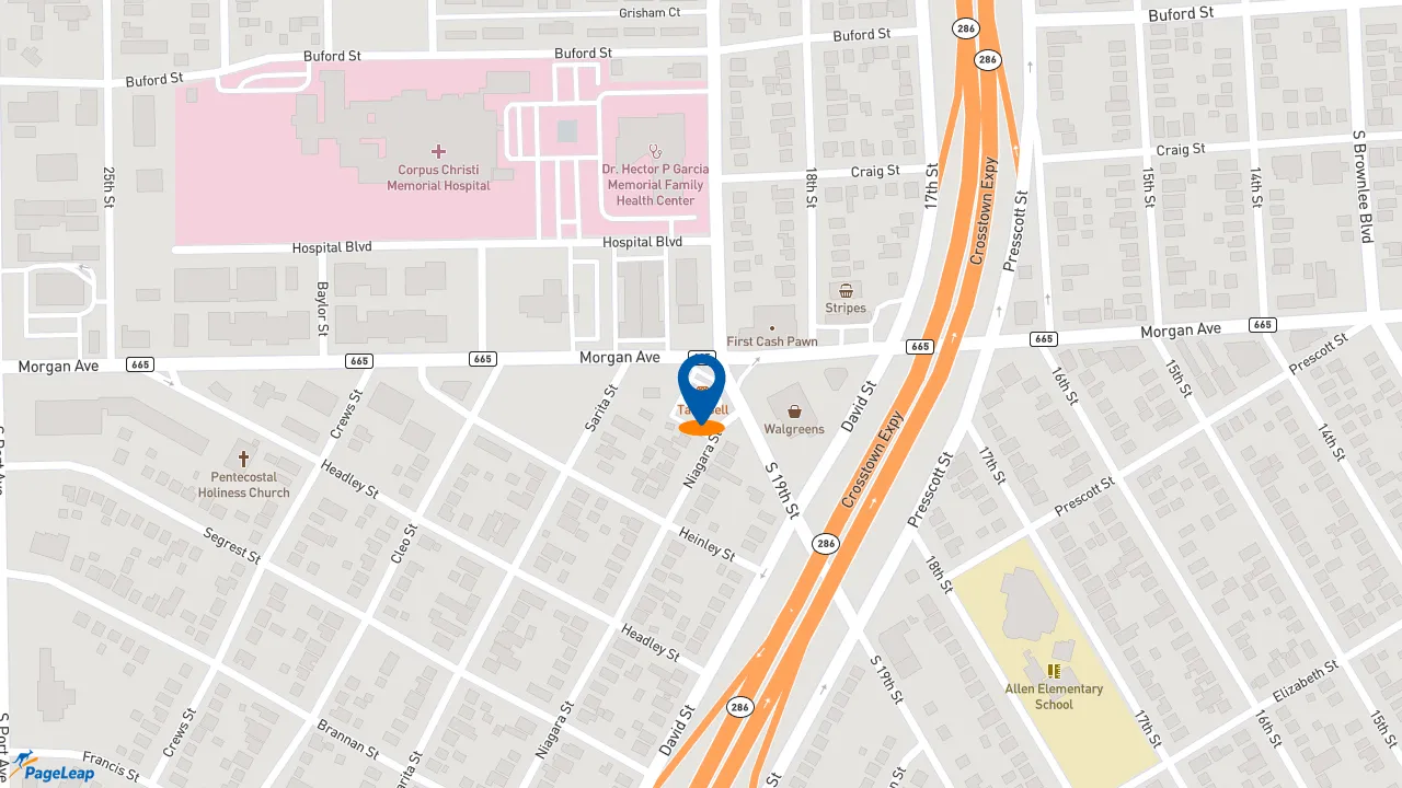 https://pageleap.com map showing location of Taco Bell in Corpus Christi.