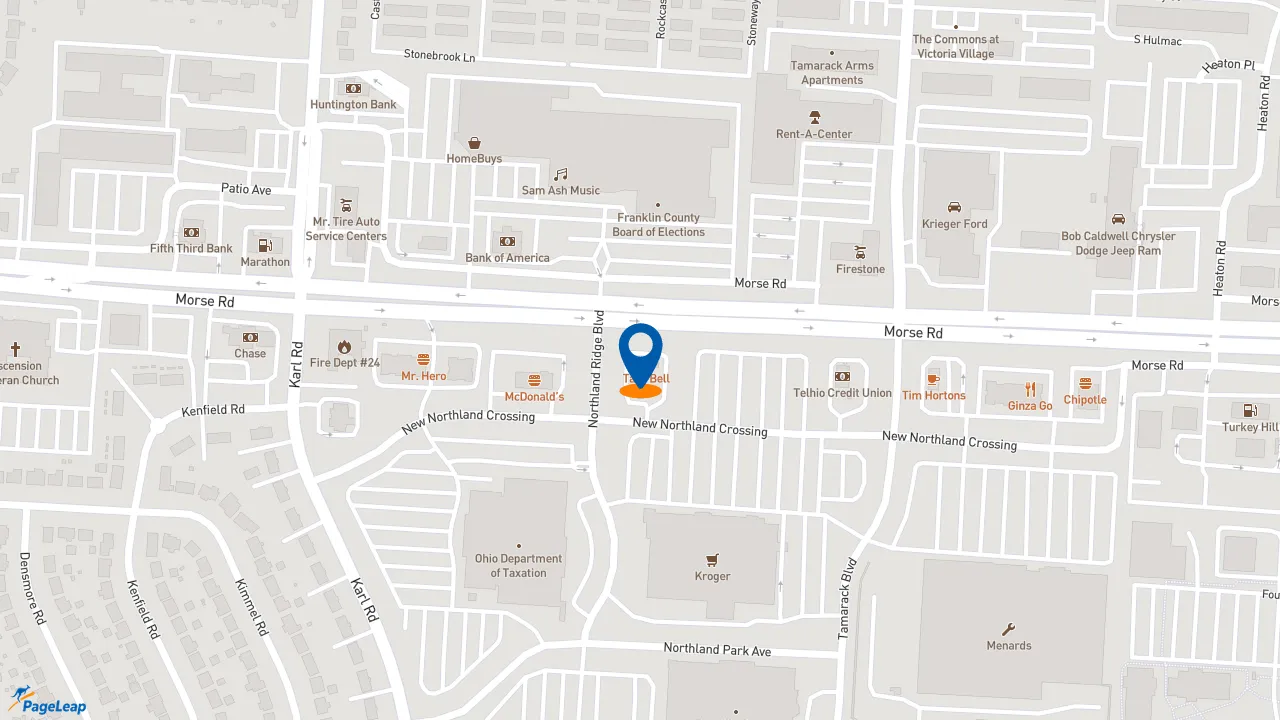 https://pageleap.com map showing location of Taco Bell in Columbus.