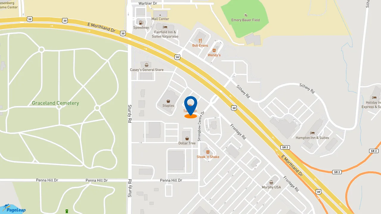 https://pageleap.com map showing location of Taco Bell in Valparaiso.