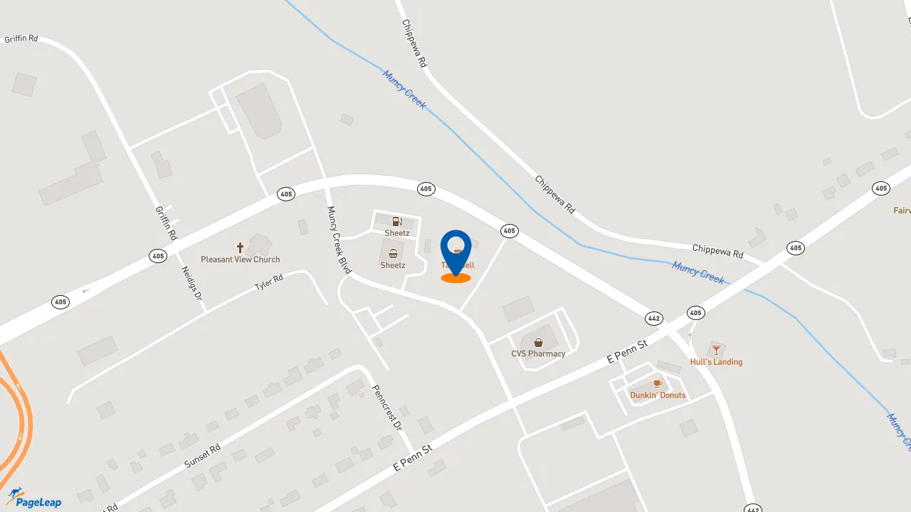 https://pageleap.com map showing location of Taco Bell in Muncy.