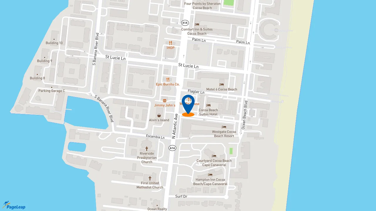 https://pageleap.com map showing location of Taco Bell in Cocoa Beach.