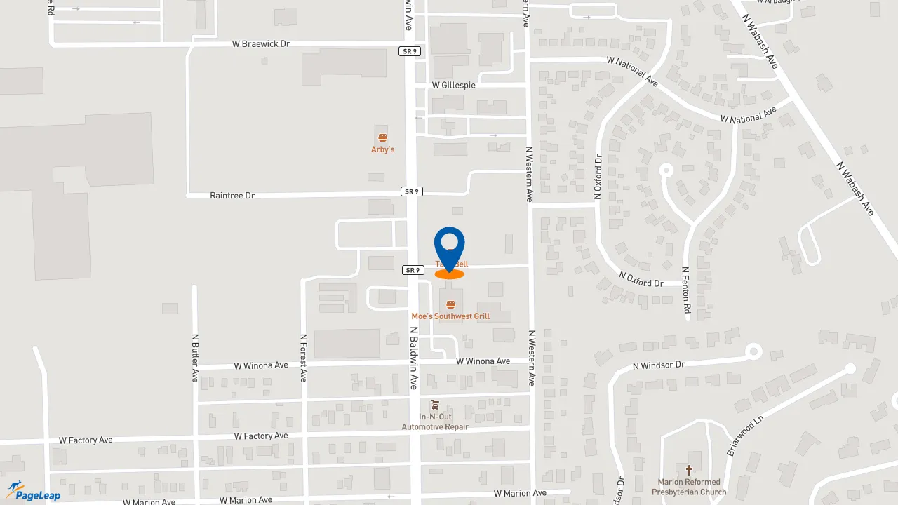 https://pageleap.com map showing location of Taco Bell in Marion.