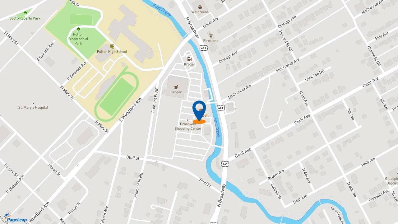https://pageleap.com map showing location of Taco Bell in Knoxville.