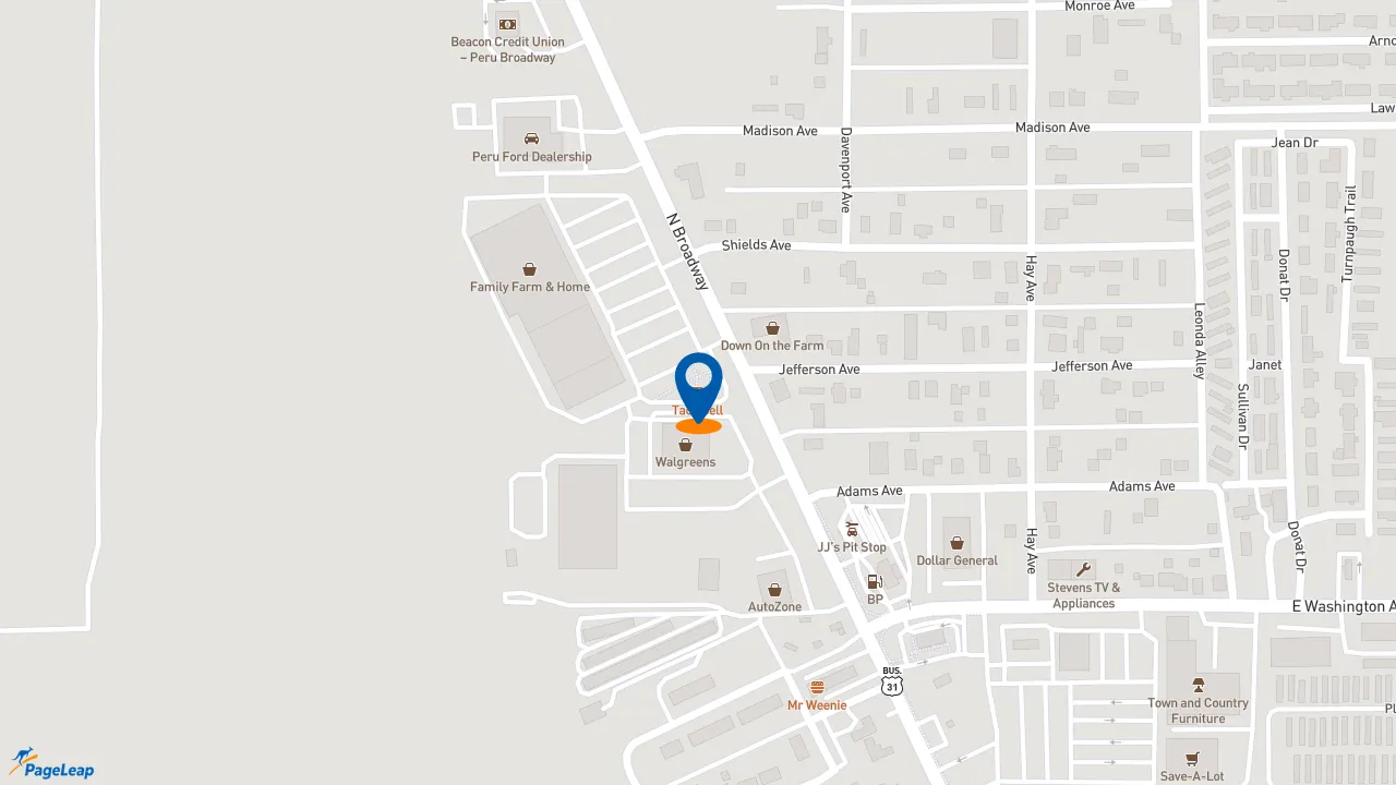 https://pageleap.com map showing location of Taco Bell in Peru.