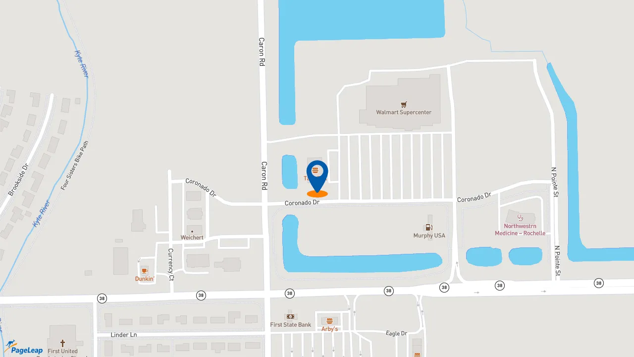 https://pageleap.com map showing location of Taco Bell in Rochelle.