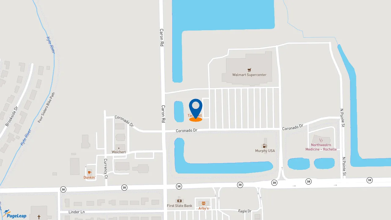 https://pageleap.com map showing location of Taco Bell in Rochelle.