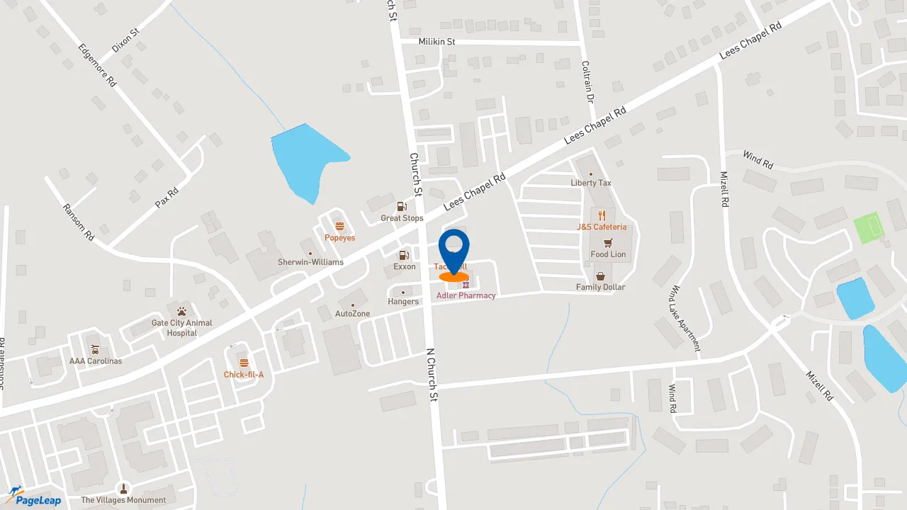 https://pageleap.com map showing location of Taco Bell in Greensboro.
