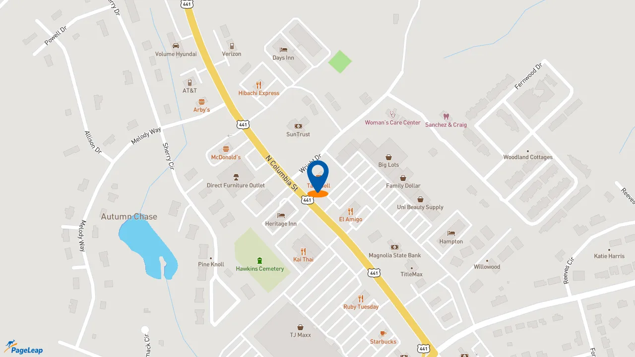 https://pageleap.com map showing location of Taco Bell in Milledgeville.