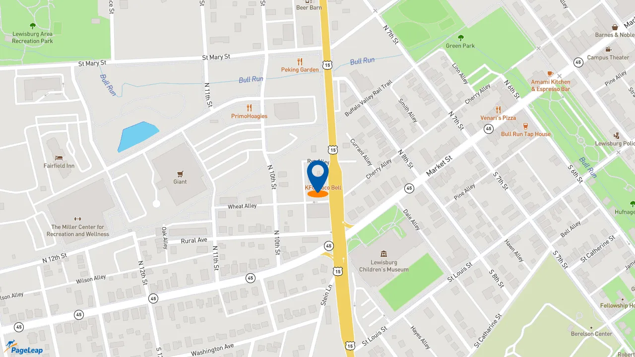 https://pageleap.com map showing location of Taco Bell in Lewisburg.