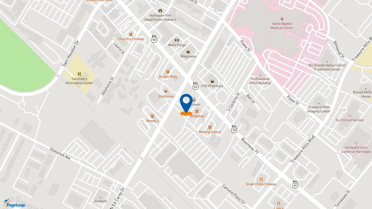 https://pageleap.com map showing location of Taco Bell in Harlingen.