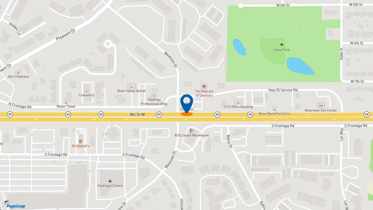 https://pageleap.com map showing location of Taco Bell in Hastings.