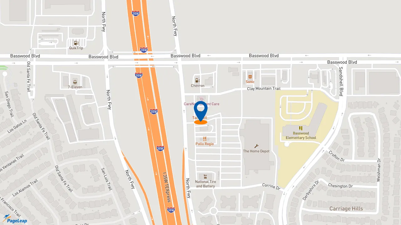 https://pageleap.com map showing location of Taco Bell in Fort Worth.