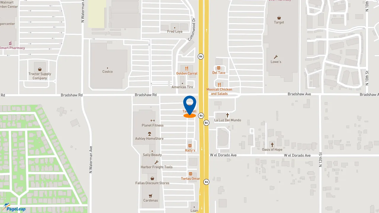 https://pageleap.com map showing location of Taco Bell in El Centro.