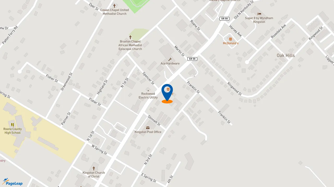https://pageleap.com map showing location of Taco Bell in Kingston.