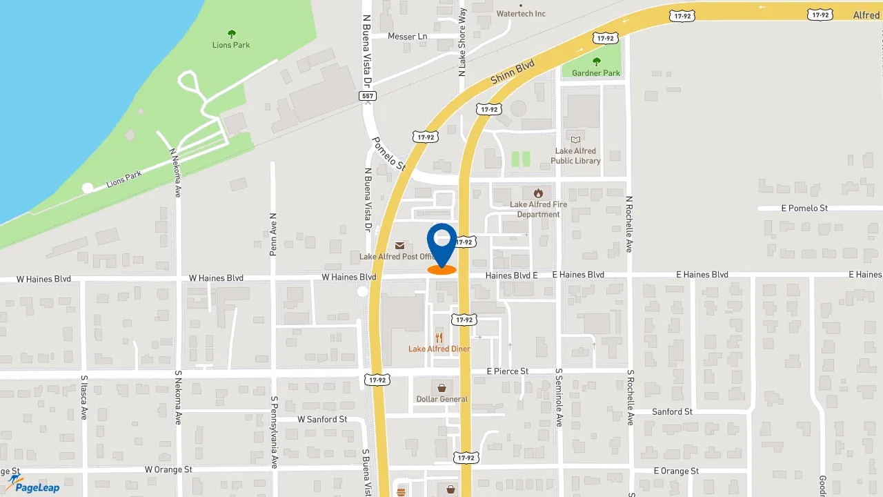 https://pageleap.com map showing location of Taco Bell in Lake Alfred.