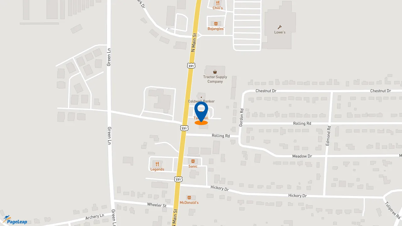 https://pageleap.com map showing location of Taco Bell in Shelbyville.