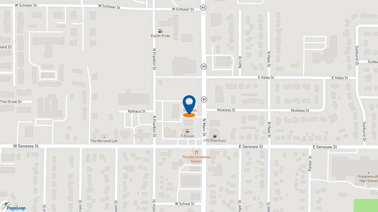 https://pageleap.com map showing location of Taco Bell in Frankenmuth.