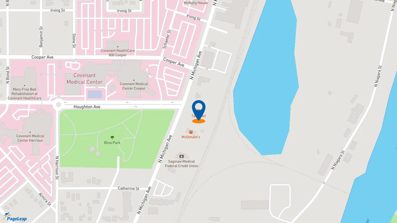 https://pageleap.com map showing location of Taco Bell in Saginaw.