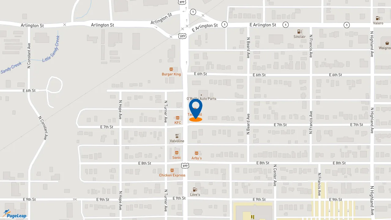 https://pageleap.com map showing location of Taco Bell in Ada.