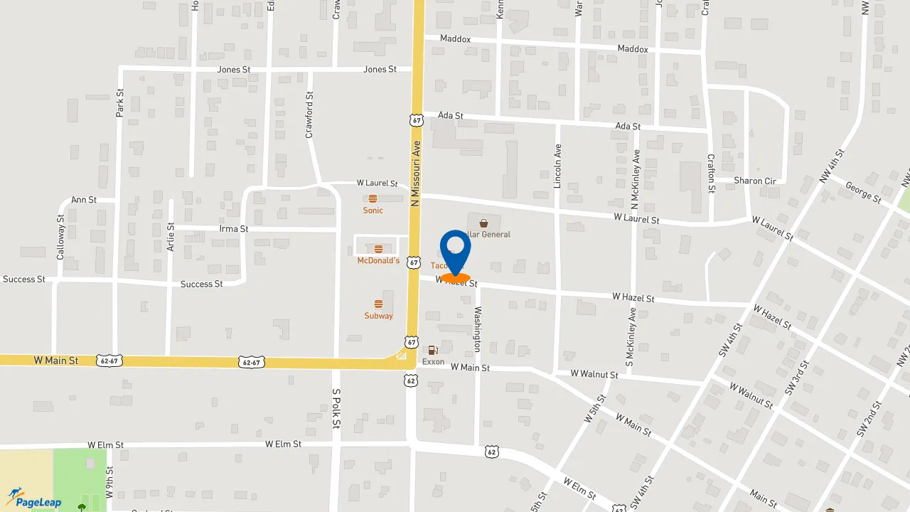 https://pageleap.com map showing location of Taco Bell in Corning.