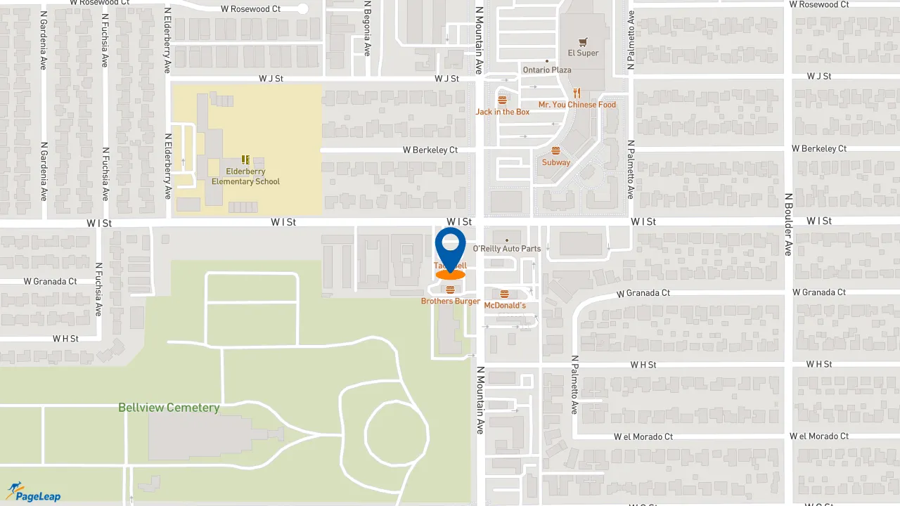 https://pageleap.com map showing location of Taco Bell in Ontario.