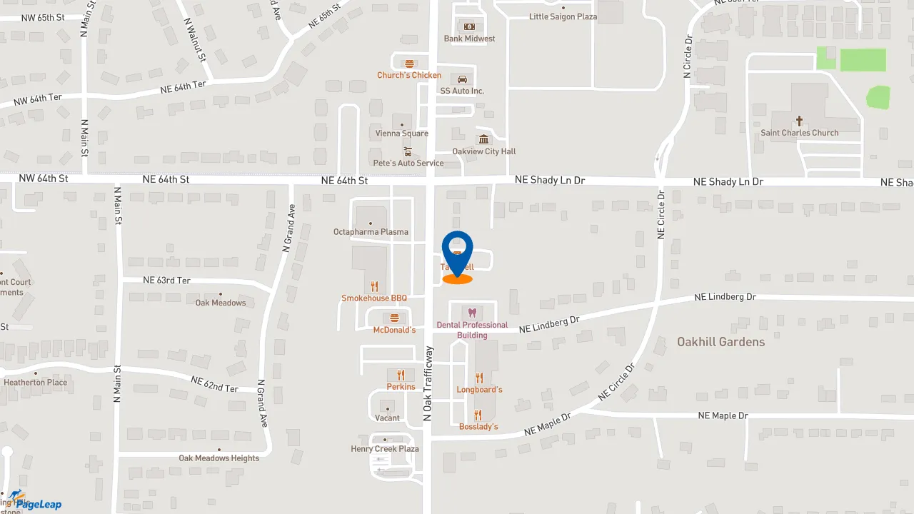 https://pageleap.com map showing location of Taco Bell in Gladstone.