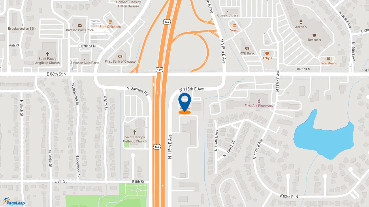 https://pageleap.com map showing location of Taco Bell in Owasso.