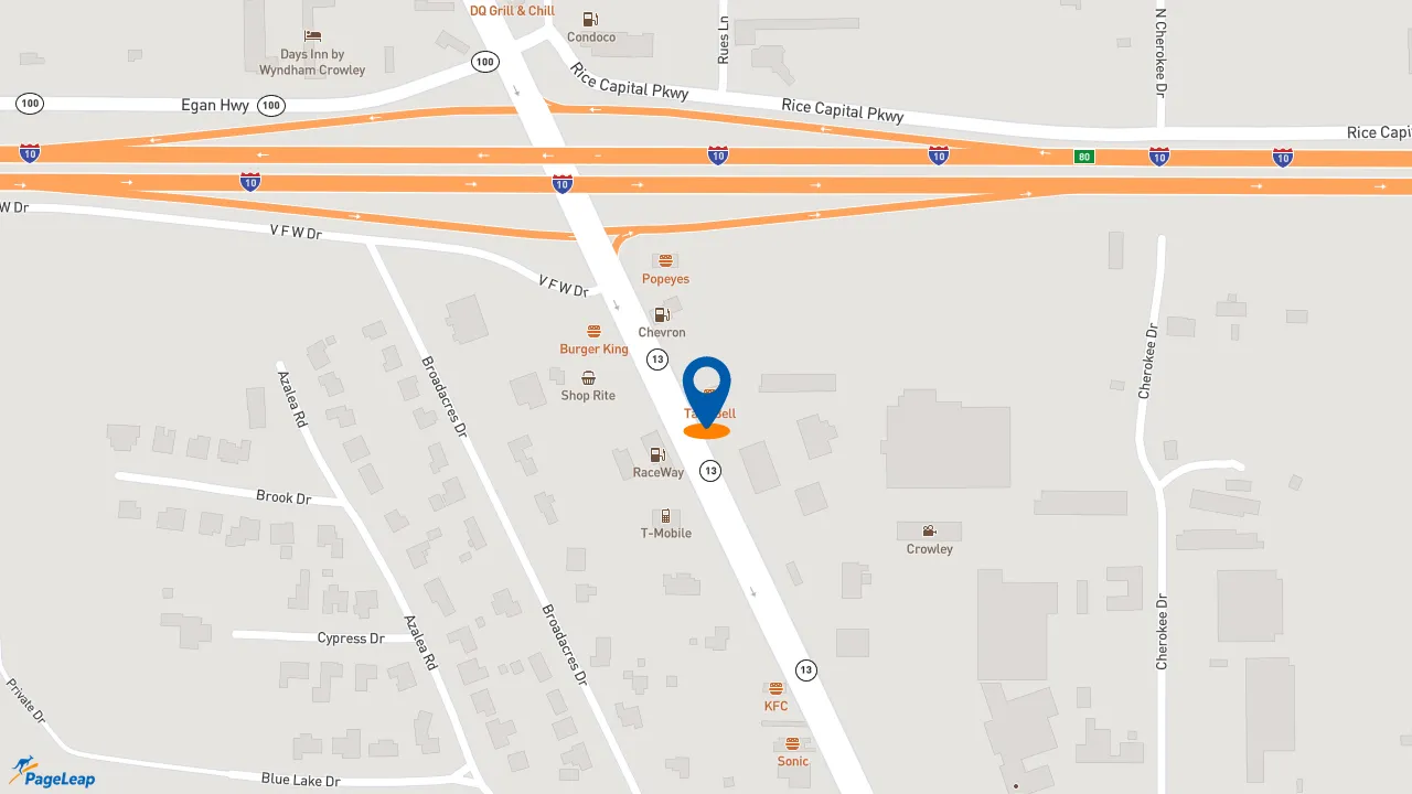 https://pageleap.com map showing location of Taco Bell in Crowley.