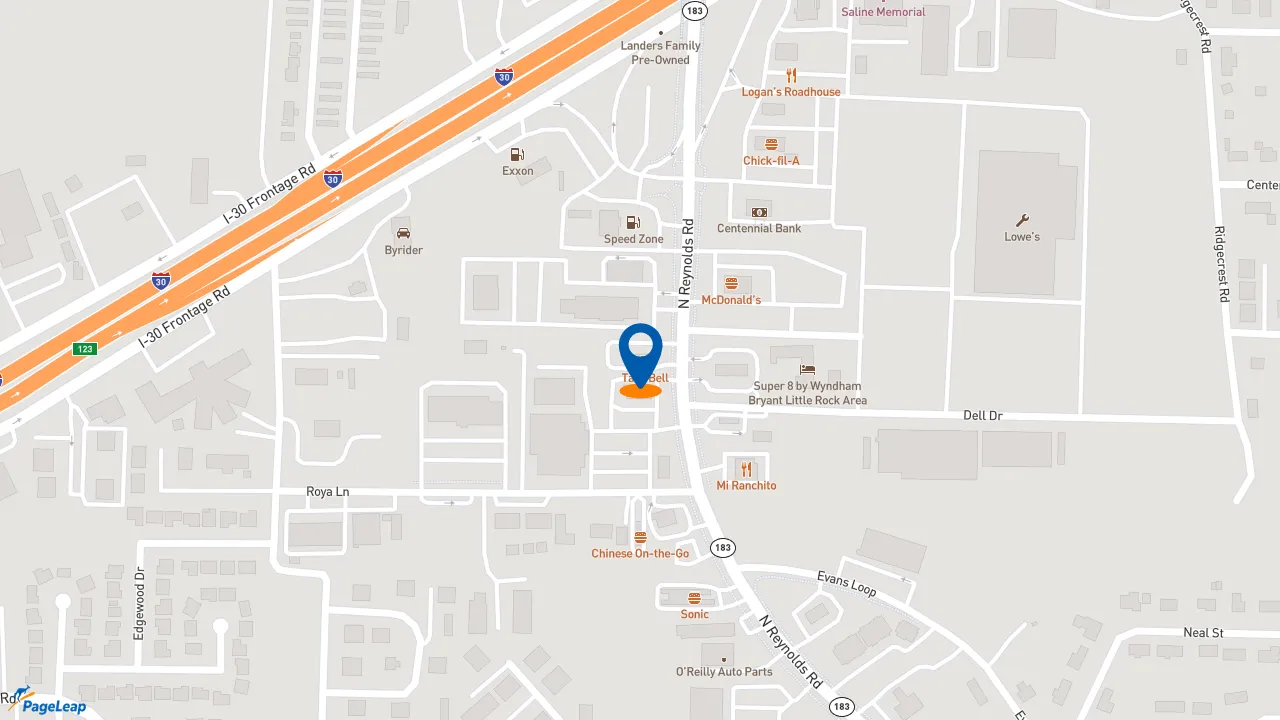 https://pageleap.com map showing location of Taco Bell in Bryant.