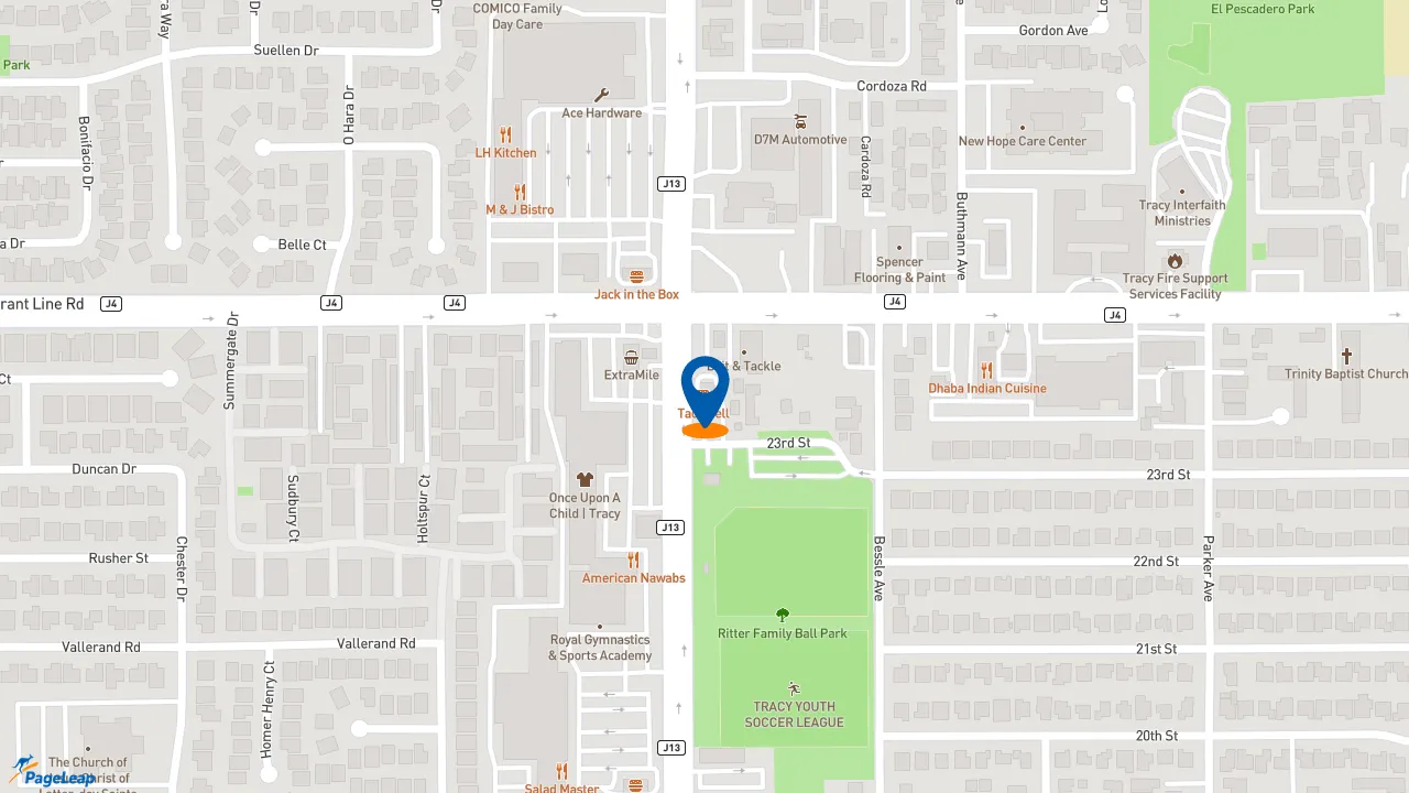 https://pageleap.com map showing location of Taco Bell in Tracy.