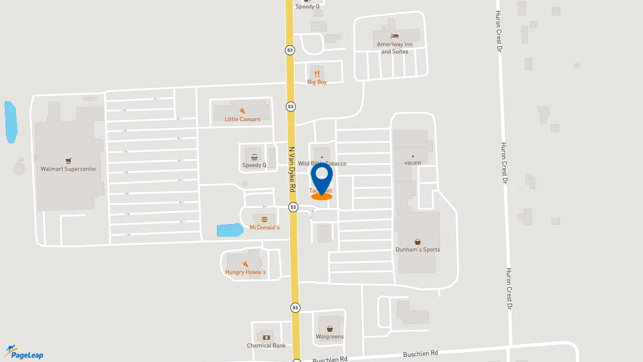 https://pageleap.com map showing location of Taco Bell in Bad Axe.
