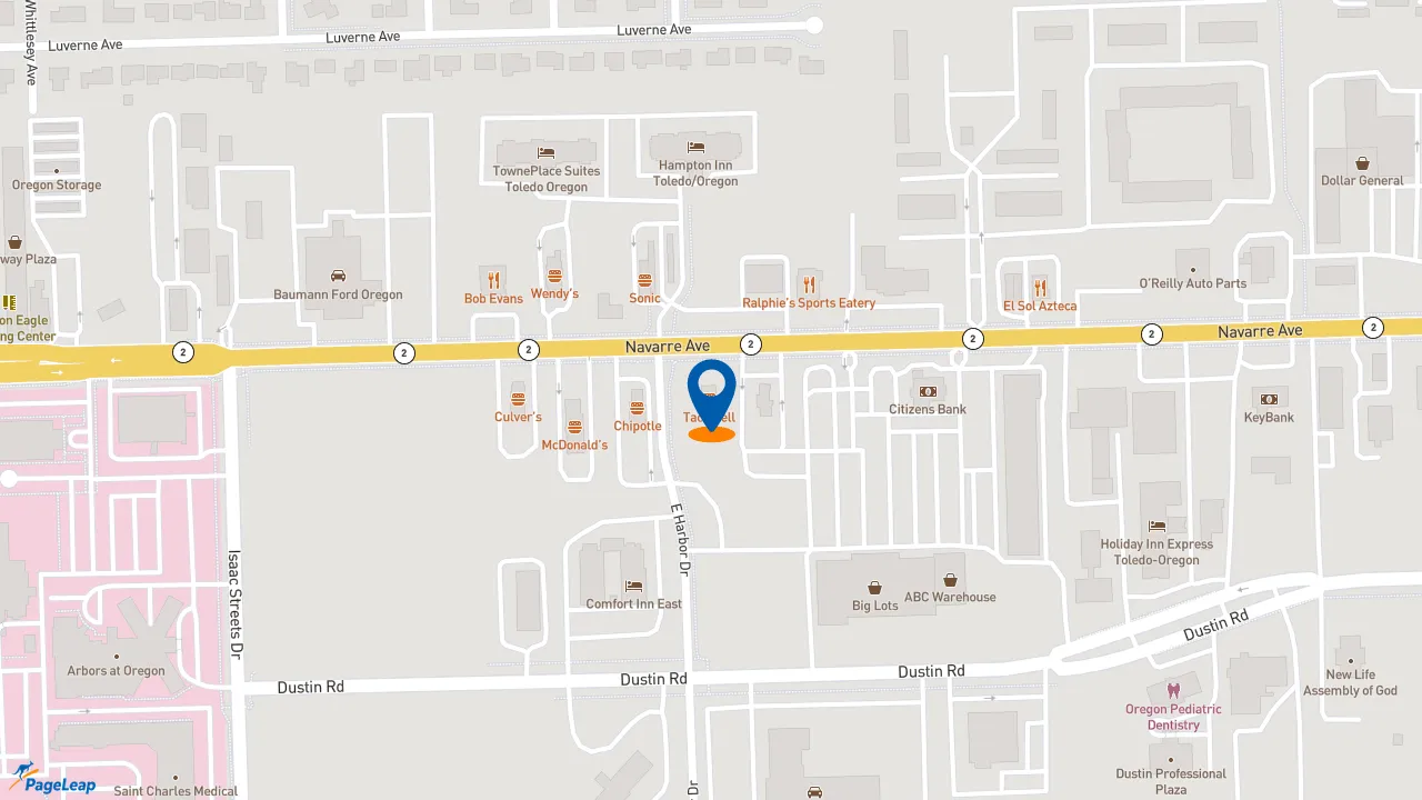 https://pageleap.com map showing location of Taco Bell in Oregon.