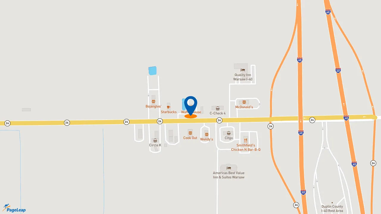 https://pageleap.com map showing location of Taco Bell in Warsaw.
