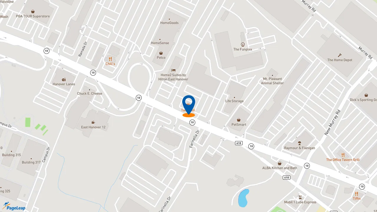 https://pageleap.com map showing location of Taco Bell in East Hanover.