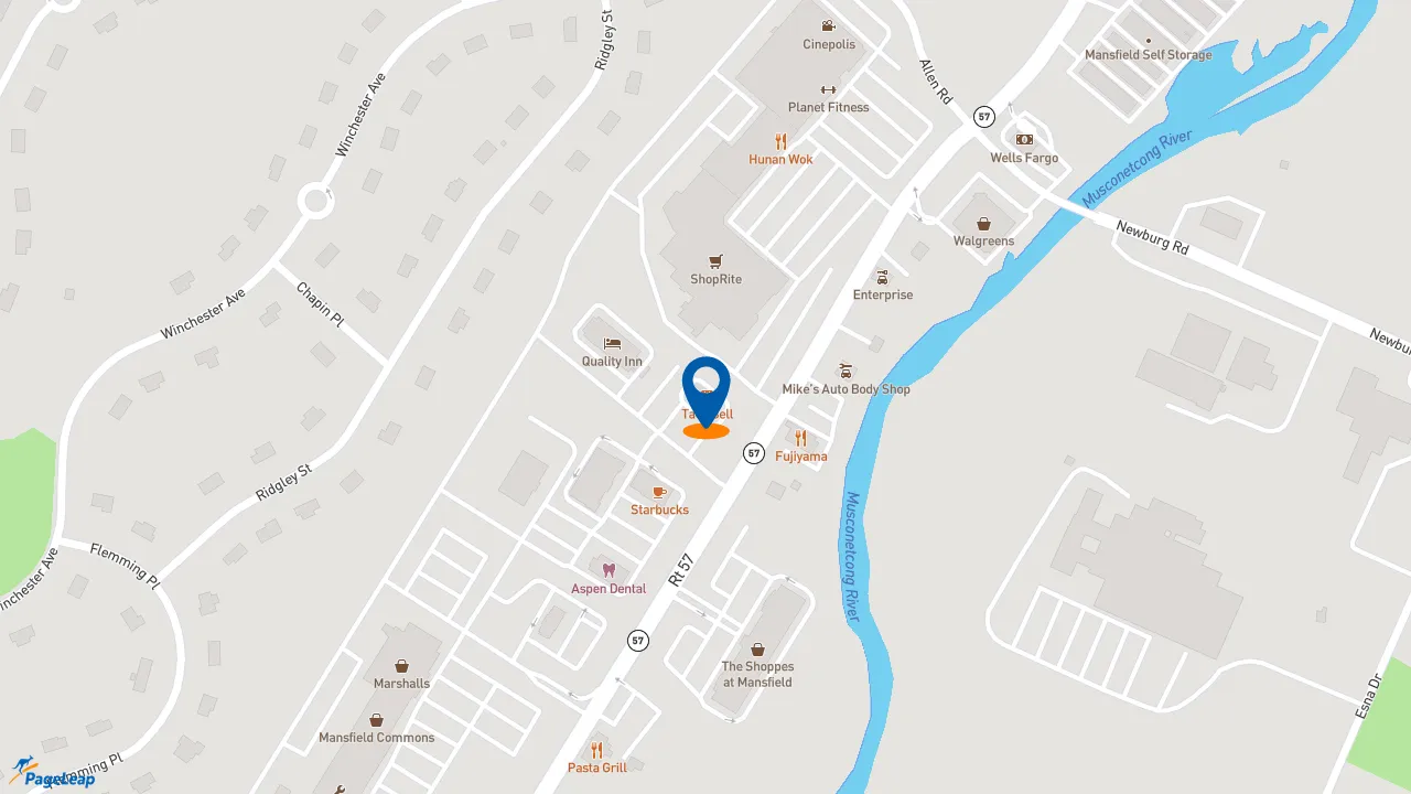 https://pageleap.com map showing location of Taco Bell in Hackettstown.