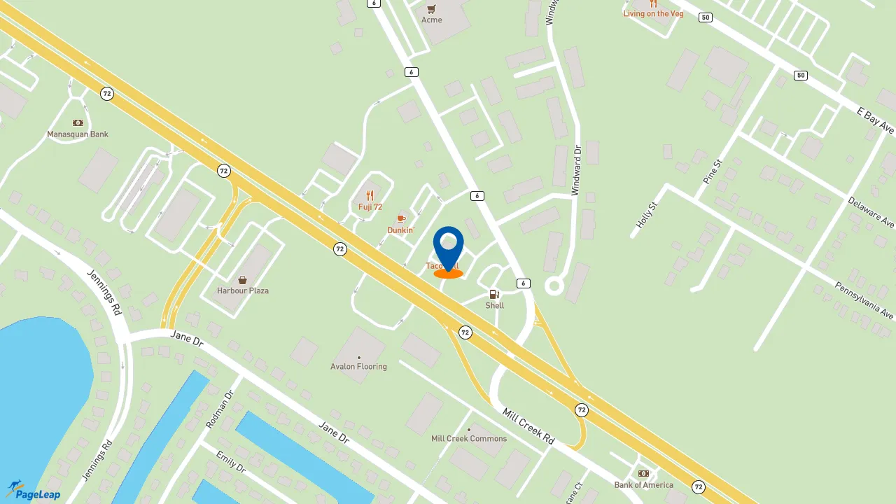 https://pageleap.com map showing location of Taco Bell in Manahawkin.