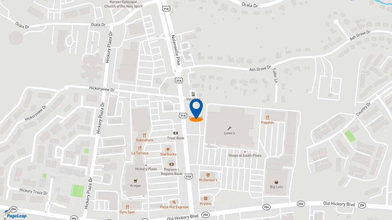 https://pageleap.com map showing location of Taco Bell in Nashville.