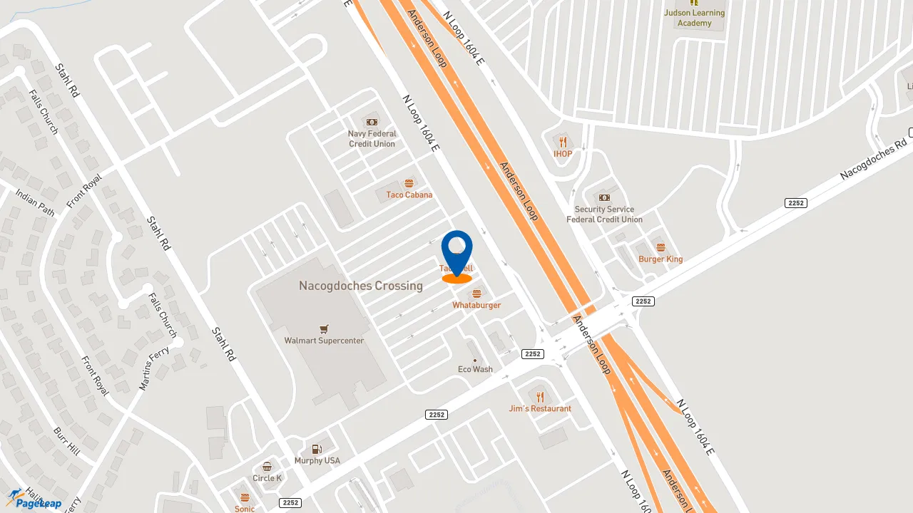 https://pageleap.com map showing location of Taco Bell in San Antonio.