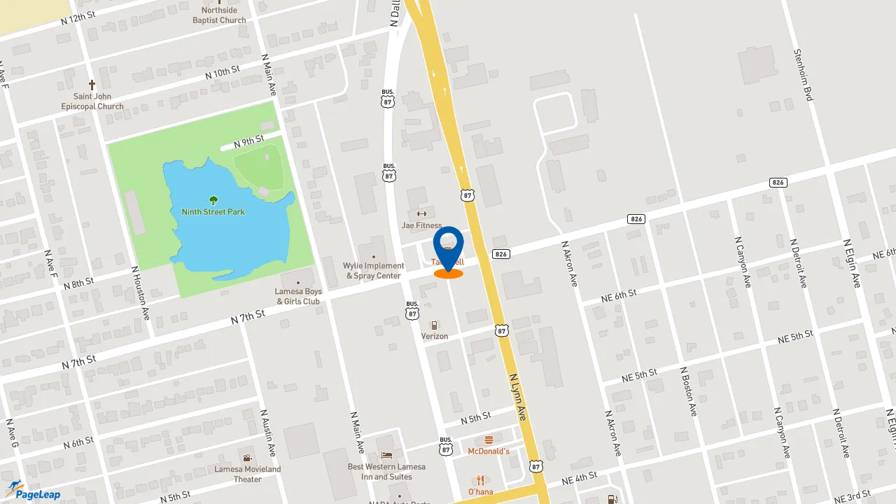 https://pageleap.com map showing location of Taco Bell in Lamesa.
