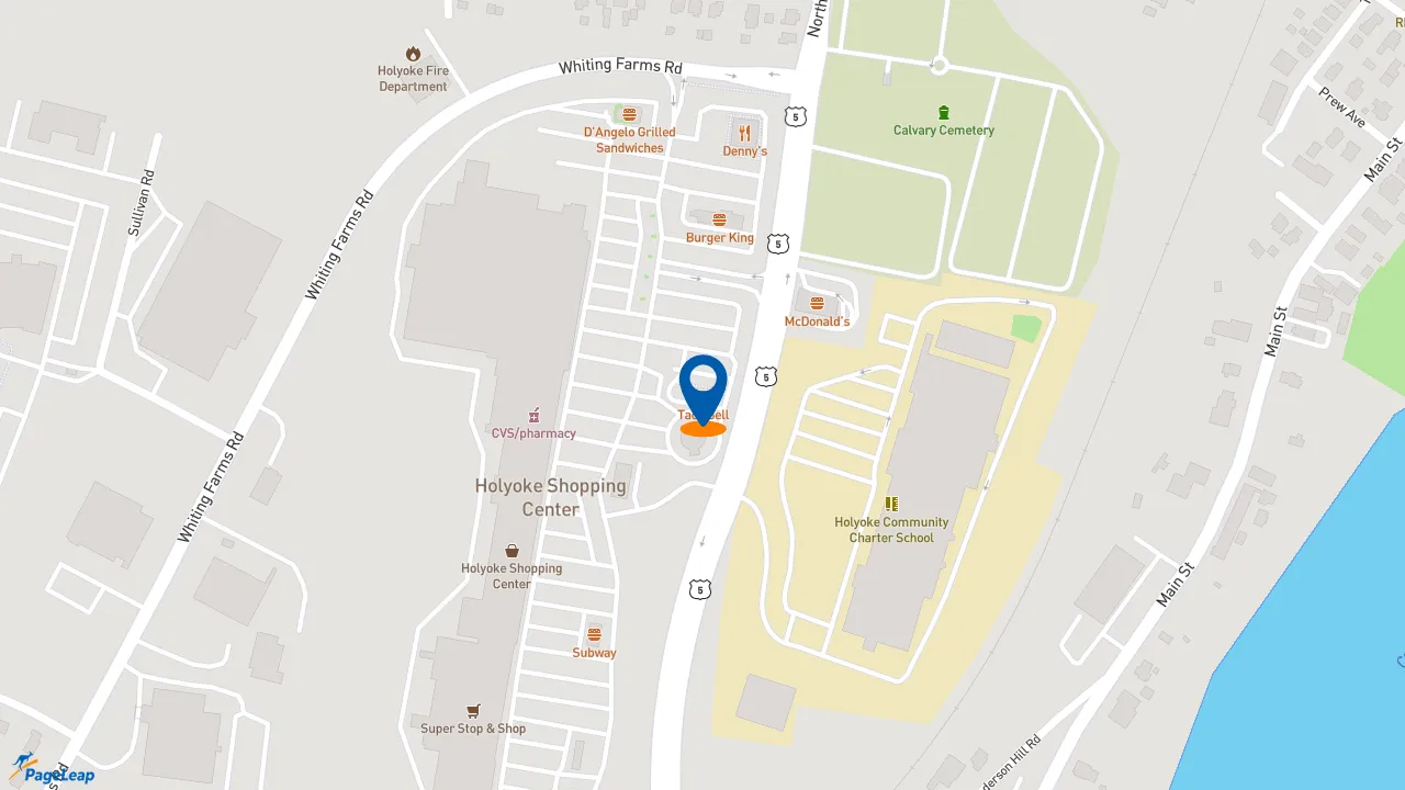 https://pageleap.com map showing location of Taco Bell in Holyoke.
