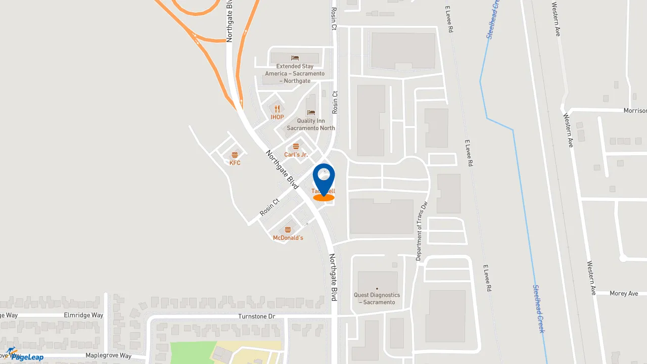 https://pageleap.com map showing location of Taco Bell in Sacramento.