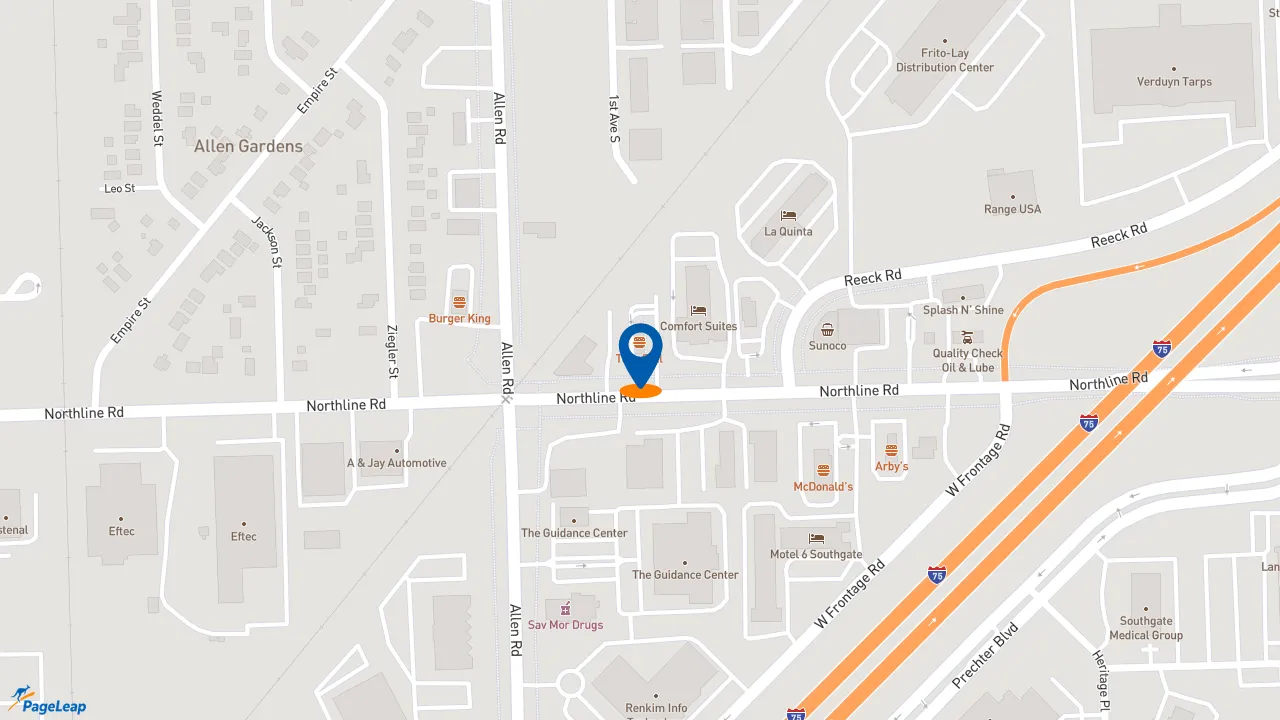 https://pageleap.com map showing location of Taco Bell in Southgate.