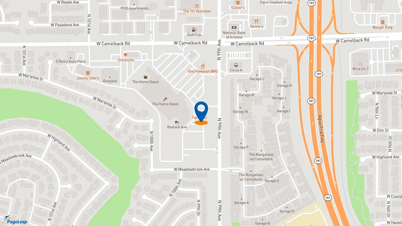 https://pageleap.com map showing location of Taco Bell in Phoenix.
