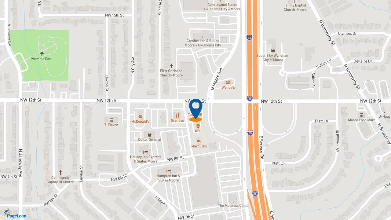 https://pageleap.com map showing location of Taco Bell in Moore.