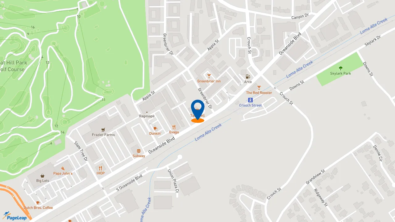 https://pageleap.com map showing location of Taco Bell in Oceanside.